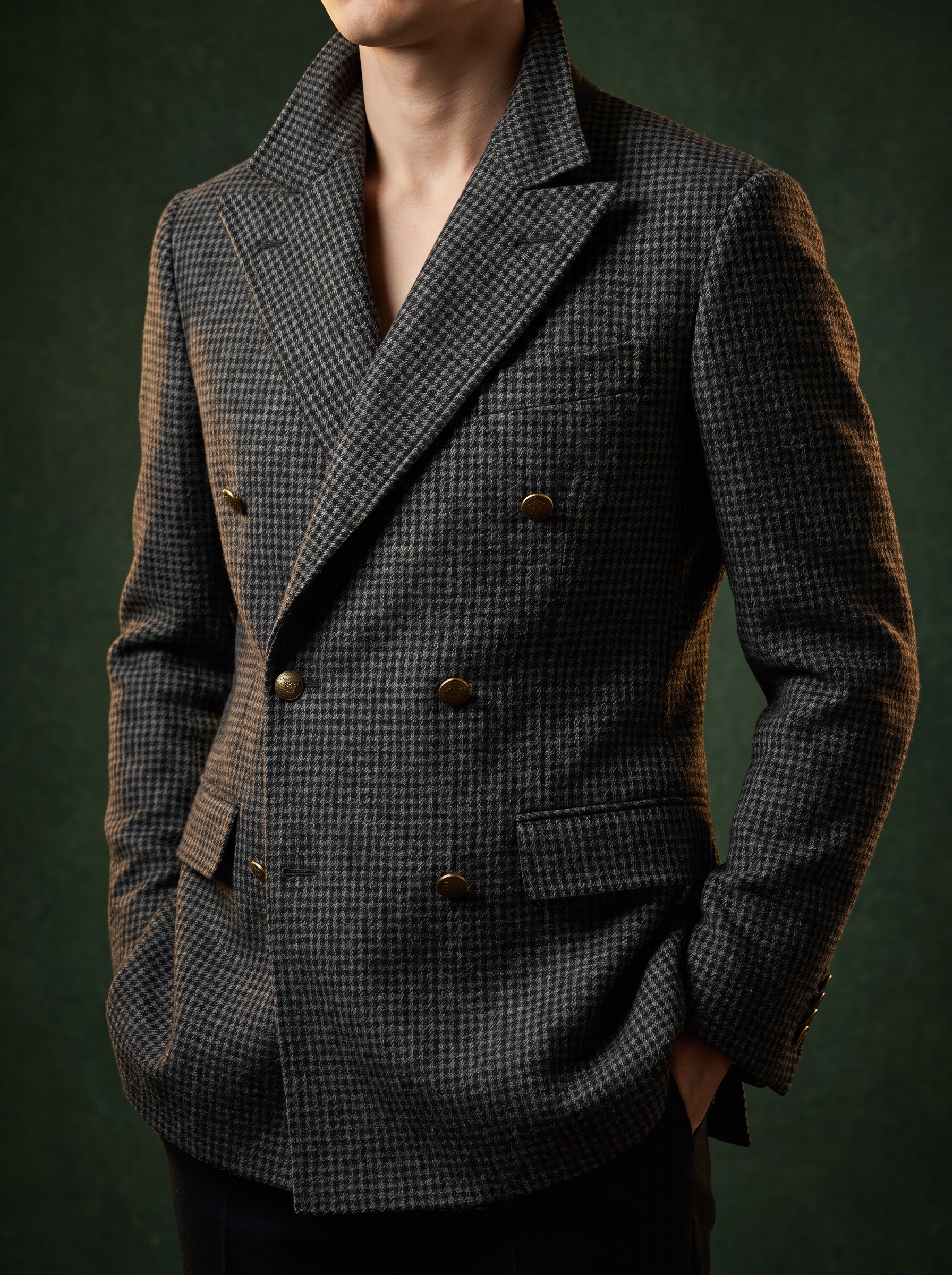 Charcoal houndstooth double-breasted jacket