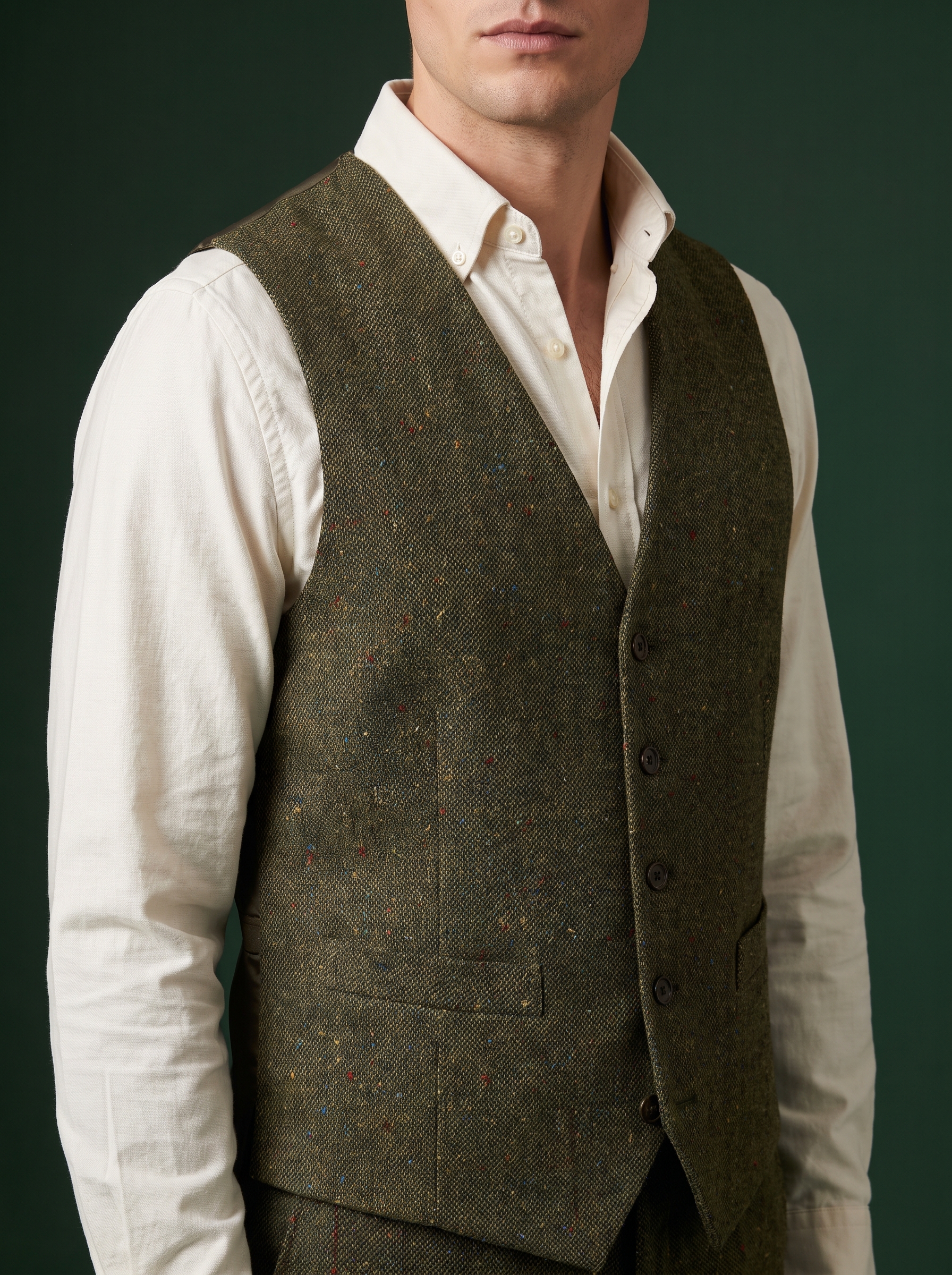Olive nep tweed waistcoat