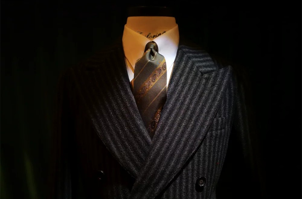 Charcoal striped double-breasted jacket